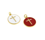 Shiny Round Enamel Cross Pendant-DIY Jewelry Making Accessories   15mm