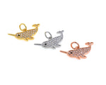 Shiny Micropavé Narwhal Pendant-DIY Jewelry Making Accessories    20.5x10mm
