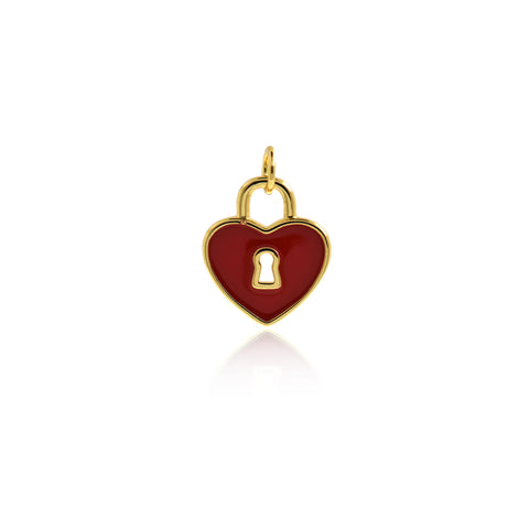 Shiny Heart Shaped Enamel Lock Pendant-DIY Jewelry Making Accessories   16x13.5mm