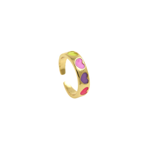 Dainty Colorful Enamel Heart Adjustable Ring, Gold Enamel Open Ring  6x22mm