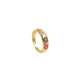 Dainty Flower 18k Gold Plated Ring, Enamel Daisy Adjustable Gold Ring, Simple Ring,Circle Ring    6x21mm