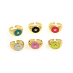 Shiny Gold Plated Adjustable Enamel Star Rings, Enamel Rings, Gold Tiny Rings, Gold Plated Rings, Trendy Rings, Summer Rings    13x21mm