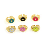 Shiny Gold Plated Adjustable Enamel Star Rings, Enamel Rings, Gold Tiny Rings, Gold Plated Rings, Trendy Rings, Summer Rings    13x21mm