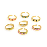 Adjustable Enamel Star Ring,18K Gold Filled Rainbow Open Stackable Ring,DIY Jewelry Findings    6x22mm