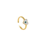 Shiny Gold Heart Rings, Black Enamel Eye Rings, Statement Rings, Heart Shaped Rings, Women's Rings, Gold Plated Rings   8x20mm