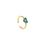 Shiny Gold Heart Rings, Black Enamel Eye Rings, Statement Rings, Heart Shaped Rings, Women's Rings, Gold Plated Rings   8x20mm