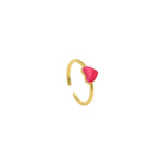Gold Enamel heart Ring, Adjustable Ring, Minimalist Cz Ring, Micro Pave Ring, Gold Open Ring, Dainty Jewelry    20x7.5mm