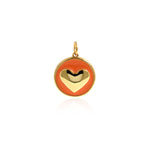 18K Gold Filled Round Enamel Heart Charm Necklace-CZ Heart Pendant-DIY Jewelry Making    18mm