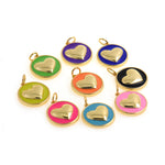 18K Gold Filled Round Enamel Heart Charm Necklace-CZ Heart Pendant-DIY Jewelry Making    18mm