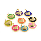 18K Gold Filled Round Enamel Heart Charm Necklace-CZ Heart Pendant-DIY Jewelry Making    18mm