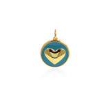 18K Gold Filled Round Enamel Heart Charm Necklace-CZ Heart Pendant-DIY Jewelry Making    18mm