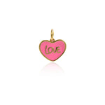 Heart-Shaped Enamel Pendant, Heart-Shaped Necklace, LOVE Text Pendant, 18K Gold Filled Heart-Shaped Enamel Necklace   14x12mm