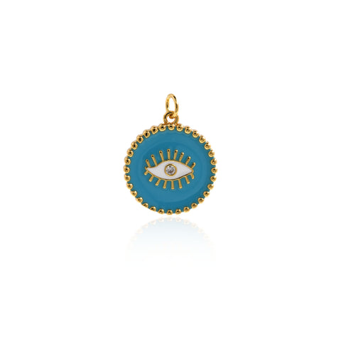Round Eye Pendant, Gold Single Eye Pendant Necklace, CZ Round Coin Medal Charm, Suitable For Jewelry Making    19mm