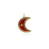 Enamel Moon Pendant Charm-Cubic Zirconia Celestial Moon-Dainty Minimalist Jewelry   29x23.5mm