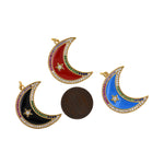 Enamel Moon Pendant Charm-Cubic Zirconia Celestial Moon-Dainty Minimalist Jewelry   29x23.5mm