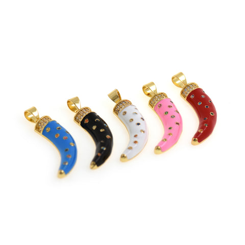 18K Gold Filled Enamel Pepper Pendant, Enamel Zircon Pendant, Pepper Necklace, Plant Charm, Pepper Charm   28.5x7.5mm