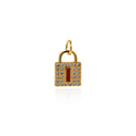 Rectangular enamel lock pendant - Micro Pave Cubic Zirconia, Charms for Necklace Bracelet Earring Making   11.5x9mm