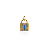 Rectangular enamel lock pendant - Micro Pave Cubic Zirconia, Charms for Necklace Bracelet Earring Making   11.5x9mm