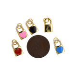 Rectangular Enamel Heart Lock Pendant - Micro Pave Cubic Zirconia, Charms for Necklace Bracelet Earring Making   12.5x7.5mm