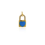 Rectangular Enamel Heart Lock Pendant - Micro Pave Cubic Zirconia, Charms for Necklace Bracelet Earring Making   12.5x7.5mm