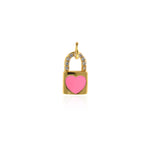 Rectangular Enamel Heart Lock Pendant - Micro Pave Cubic Zirconia, Charms for Necklace Bracelet Earring Making   12.5x7.5mm