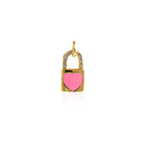Rectangular Enamel Heart Lock Pendant - Micro Pave Cubic Zirconia, Charms for Necklace Bracelet Earring Making   12.5x7.5mm