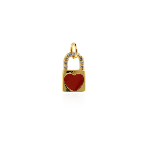 Rectangular Enamel Heart Lock Pendant - Micro Pave Cubic Zirconia, Charms for Necklace Bracelet Earring Making   12.5x7.5mm