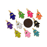 Hamsa Hand diy Charms For Jewelry Making, Fatima Hand Vintage Pendant, Gold Color Charms, Copper Enamel Accessories   14x19.5mm