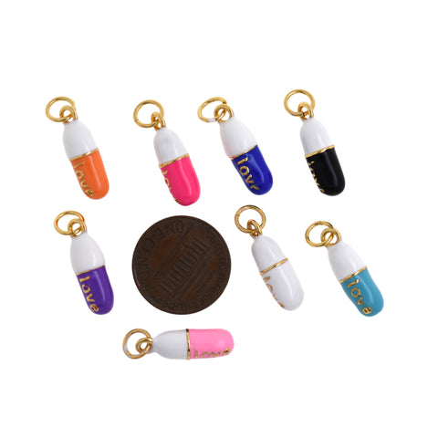Colorful Enamel Chill Pill Charm,Dainty Gold Filled Capsule Shape Pendant,DIY Minimalist Jewelry Findings    19x6mm