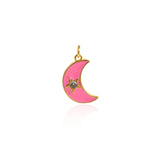 Enamel Moon Star Zircon Pendant-Celestial Jewelry Strap-DIY Jewelry Accessories Making    20.5x13mm