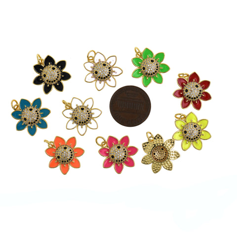 Shiny Micropavé Enamel Flower Pendant-DIY Jewelry Accessories  18.5x18.5mm