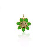 Shiny Micropavé Enamel Flower Pendant-DIY Jewelry Accessories  18.5x18.5mm