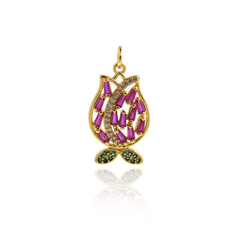 Personalized Jewelry-Exquisite Flower Zircon Pendant-DIY Jewelry Accessories   23x13.5mm