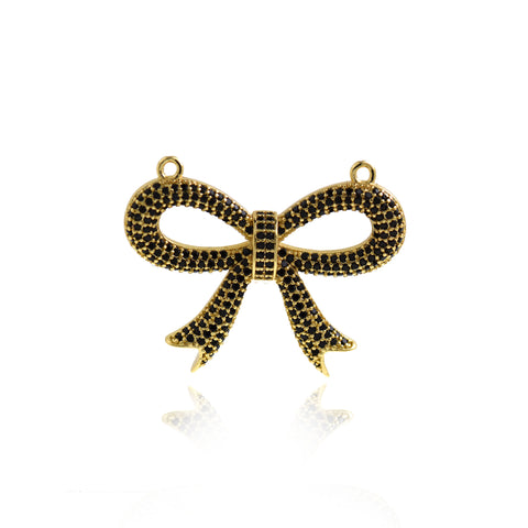 Shiny Micropavé Bow Pendant-DIY Jewelry Making Accessory   35x28mm