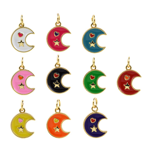 Minimalist Enamel Moon Star Love Pendant-Personalized Jewelry Making Accessories   15x11.5mm