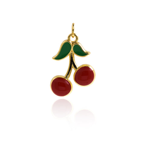 Refined Enamel Cherry Pendant-DIY Jewelry Accessories   22.5x12.5mm