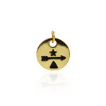Round  Arrow Pendant,Gold Plated Cubic Zirconia Charms，Jewelry making  15.5mm