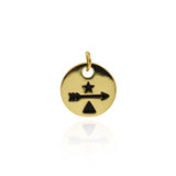 Round  Arrow Pendant,Gold Plated Cubic Zirconia Charms，Jewelry making  15.5mm