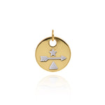 Round  Arrow Pendant,Gold Plated Cubic Zirconia Charms，Jewelry making  15.5mm