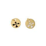 Round  Arrow Pendant,Gold Plated Cubic Zirconia Charms，Jewelry making  15.5mm