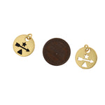 Round  Arrow Pendant,Gold Plated Cubic Zirconia Charms，Jewelry making  15.5mm