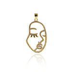 Micropavé Studded Face Pendant-18k Exquisite Face-For Jewelry Making 35.5x22mm