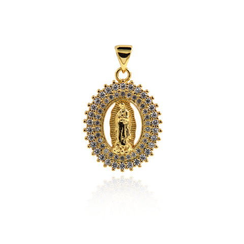Micropavé Studded Virgin Mary Pendant-Shiny Virgin Mary Pendant   23.5x18mm