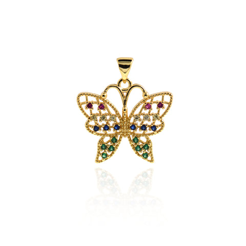 Hollow Butterfly Pendant-Micropavé Studded Butterfly Pendant-Jewelry Making 23x22mm
