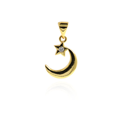 Exquisite Moon Star Zircon Pendant-Celestial Jewelry-For Jewelry Making 16x11.5mm