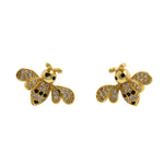 Micropavé Studs Bee Stud Earrings-18K Exquisite Bee Stud Earrings-Flying Animal Stud Earrings   19x13mm