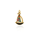 Enameled Exquisite Sailing Ship Pendant-Enameled Zircon Sailing Ship-Sailor's Gift  15x10.5mm