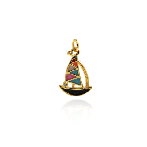 Enameled Exquisite Sailing Ship Pendant-Enameled Zircon Sailing Ship-Sailor's Gift  15x10.5mm