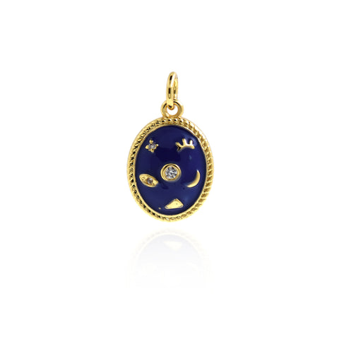 Exquisite Star Moon Evil Eye Pendant-Celestial Jewelry-Bless Family   17x11.5mm