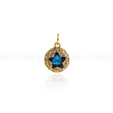 Round Micropavé Studded Star Zircon Pendant-Celestial Jewelry-Gift For Friends  8.5mm